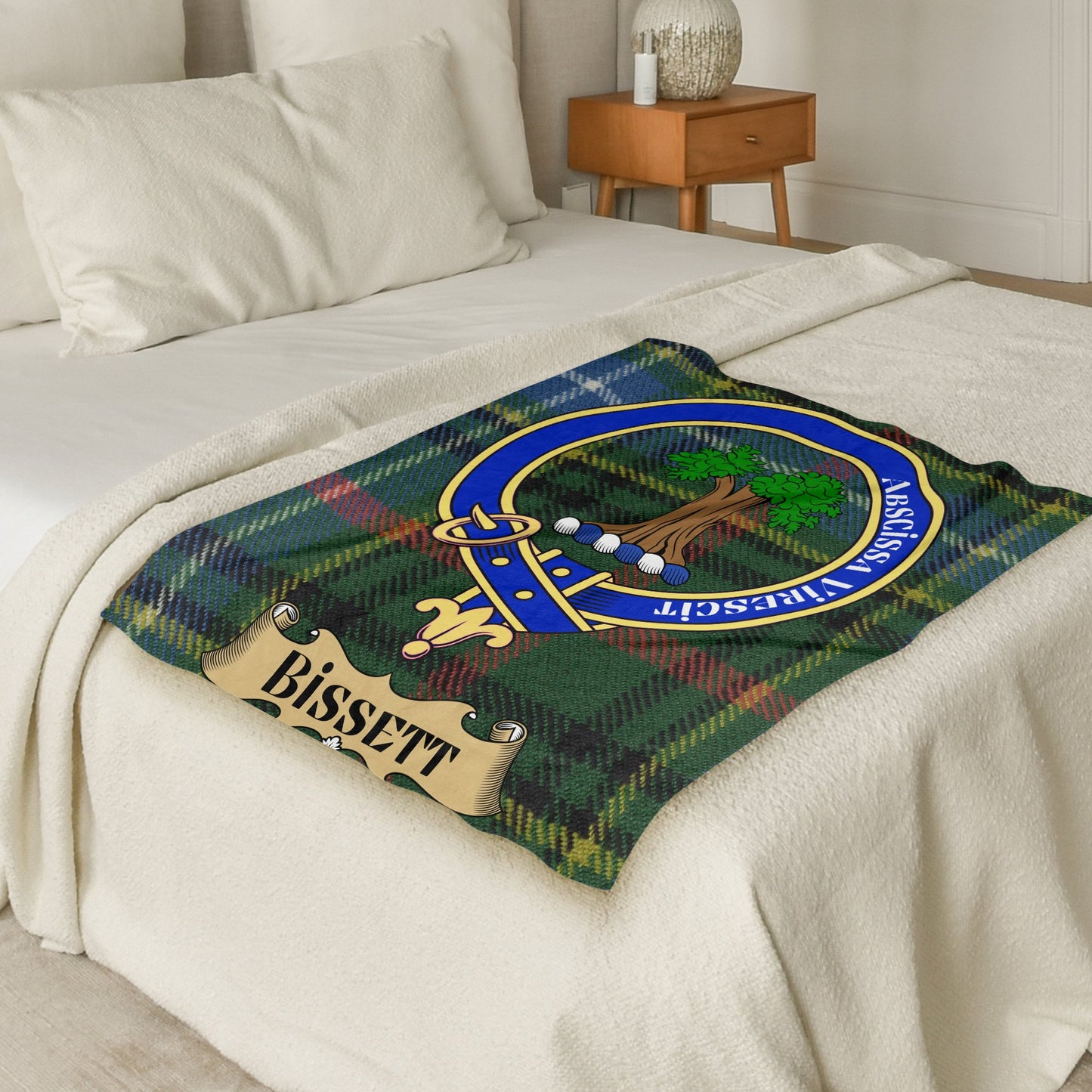 Bissett Clan Crest Scottish Tartan Throw Blanket - Living Stone Gifts