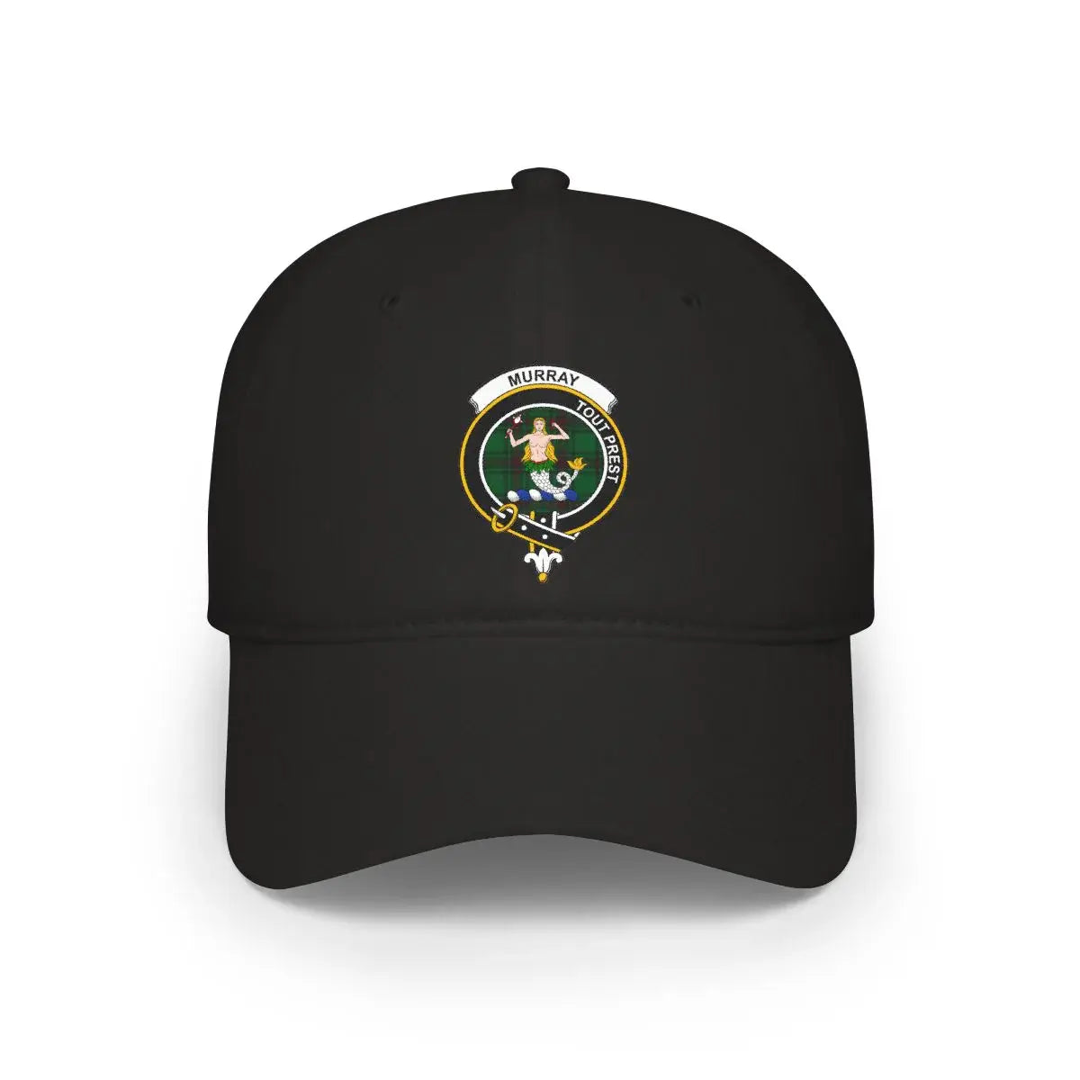 Murray Tout Prest mermaid emblem cap in black — printed cotton baseball cap from front