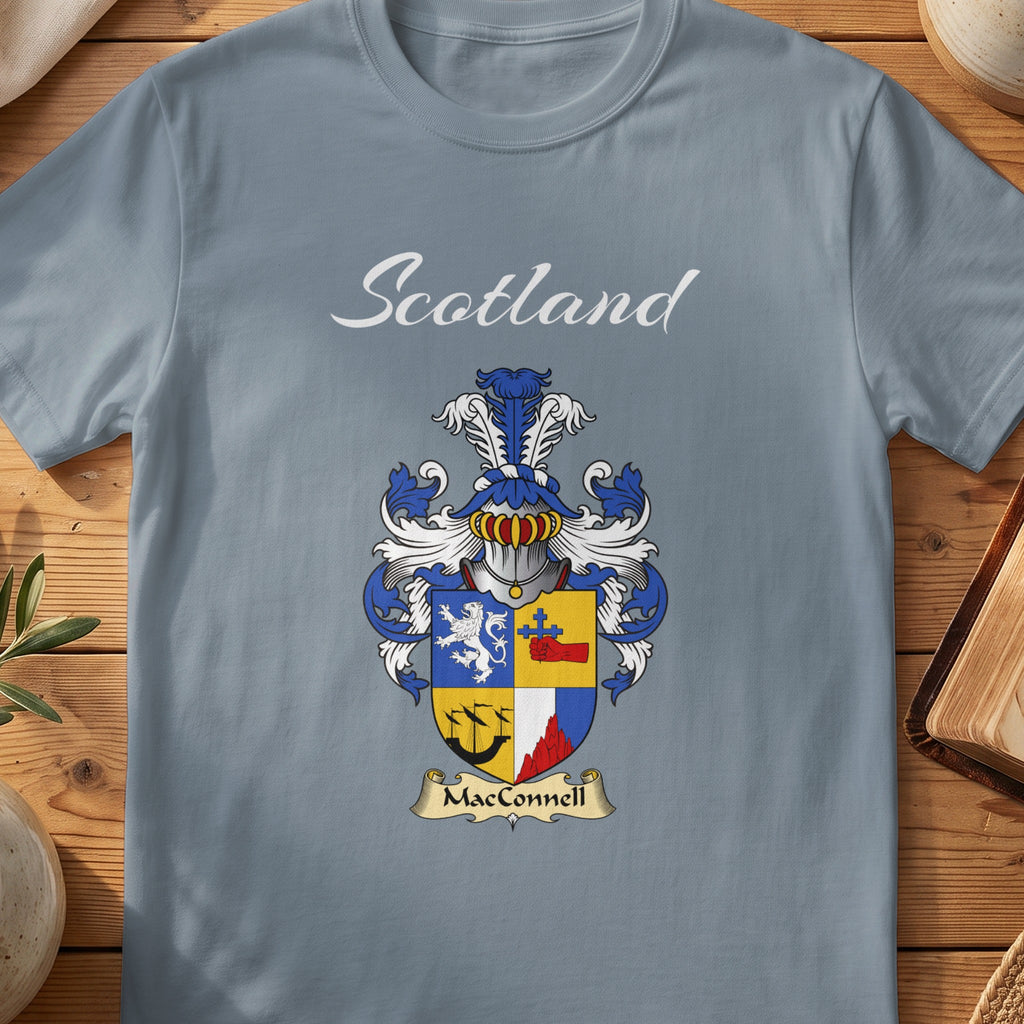 MacConnell Scottish family shield T-shirt in Stone Blue