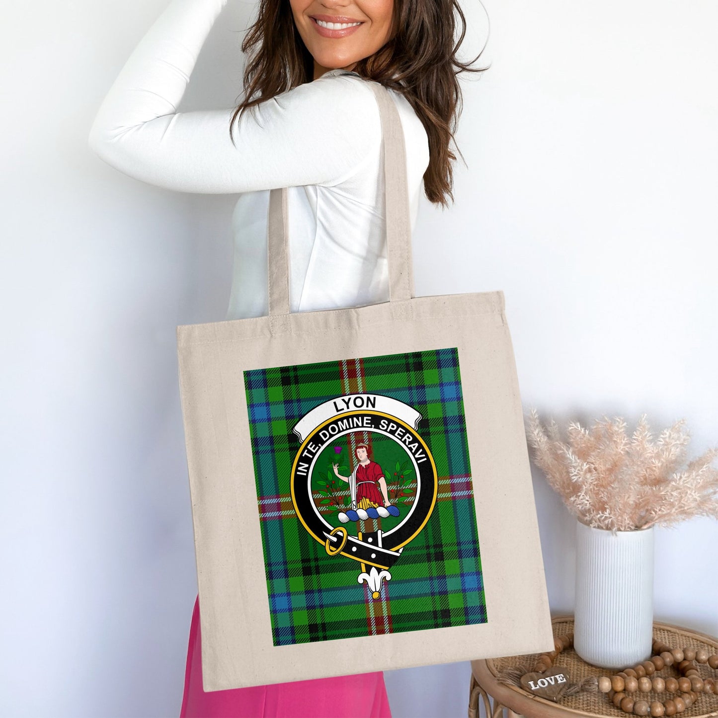 Clan Lyons Scottish Crest Tartan Tote Bag - Living Stone Gifts