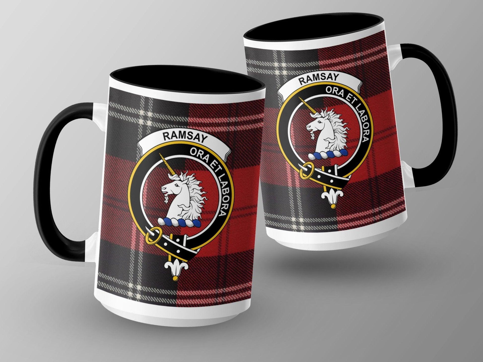 Scottish Clan Ramsay Crest Tartan Ora et Labora Mug - Living Stone Gifts