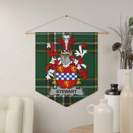Stewart Family Crest on Green Plaid Wall Hanging product type