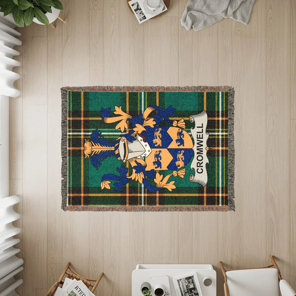 Cromwell Coat Arms Green Plaid Throw Blanket product type