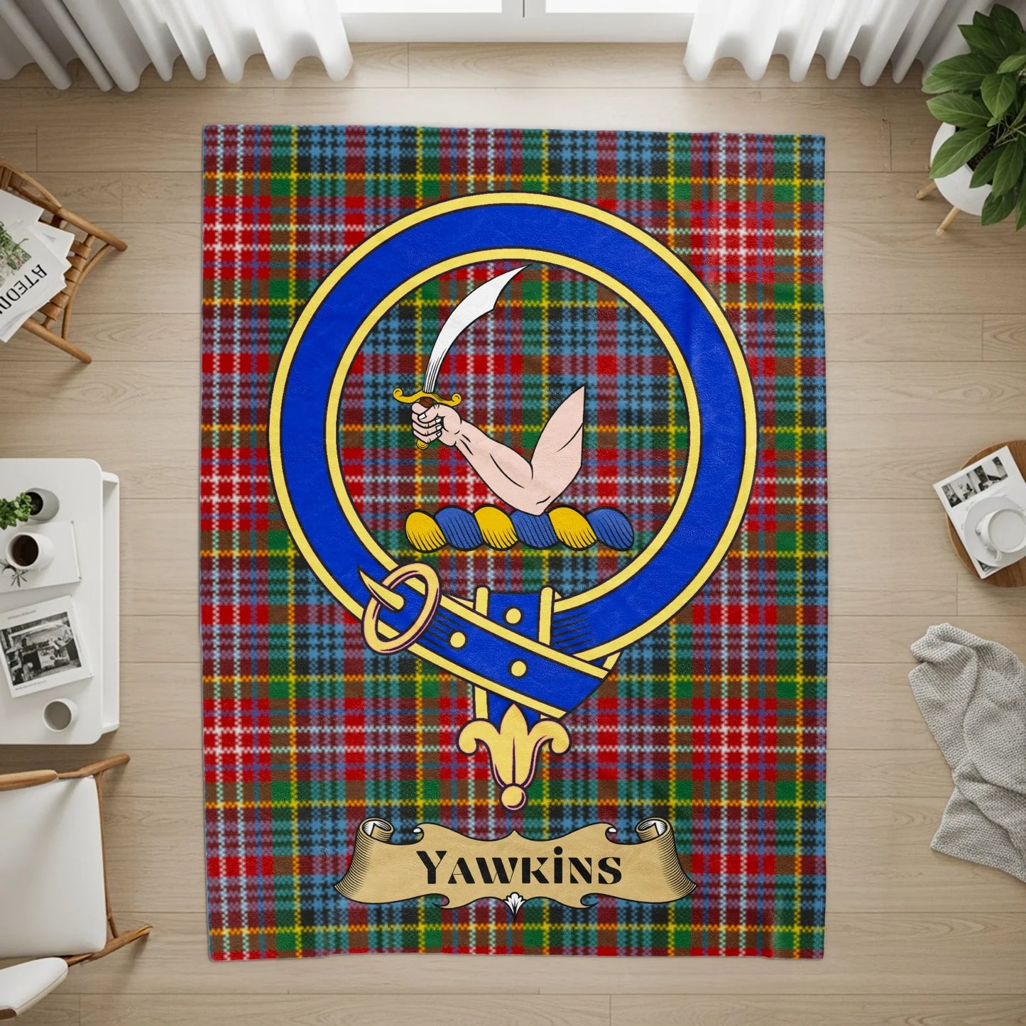 Colorful Tartan Patterned Yawkins Emblem Rug product