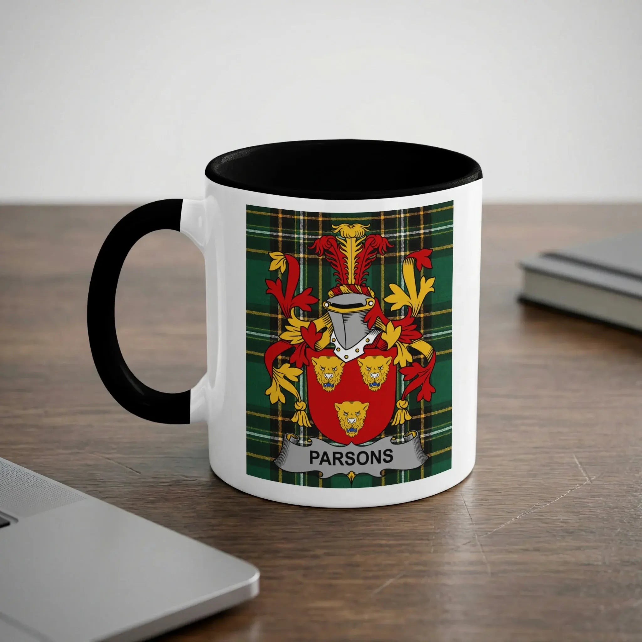 Parsons Irish heritage mug with black interior and family crest