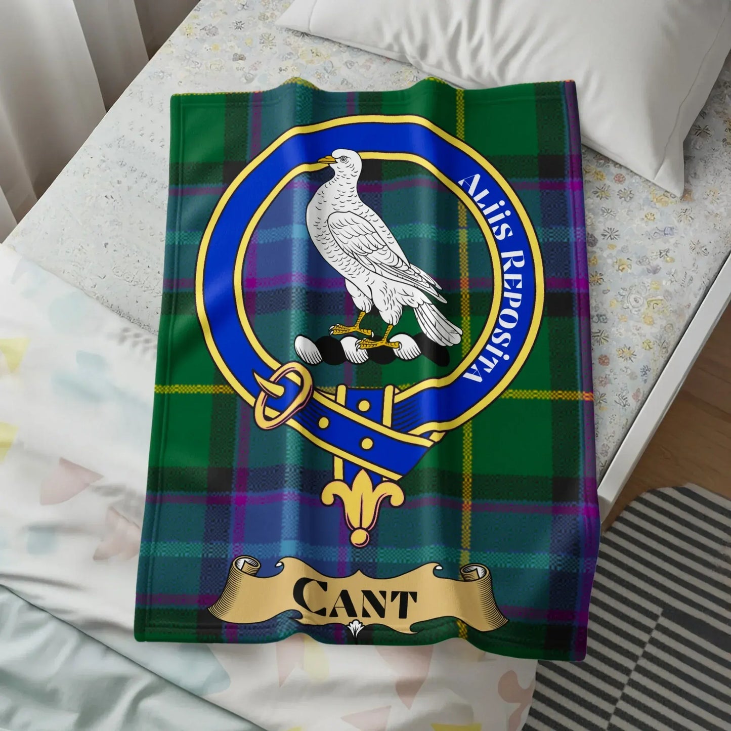 Clan Crest Eagle Emblem on Tartan Pattern Blanket product