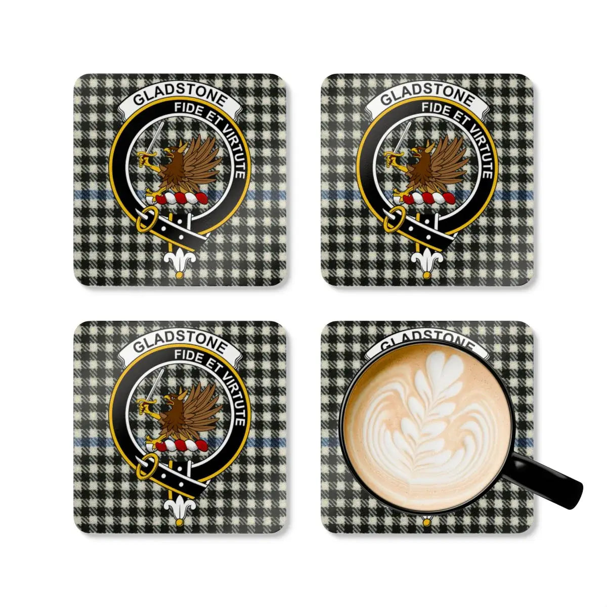 Gladstone Eagle Crest Plaid Design Coaster Set product