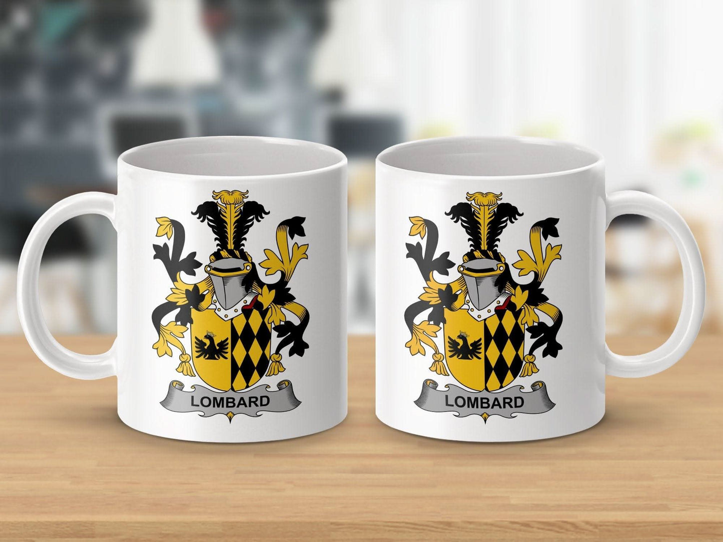 Lombard Surname Irish Family Coat of Arms Mug - Celtic Ancestry Gifts