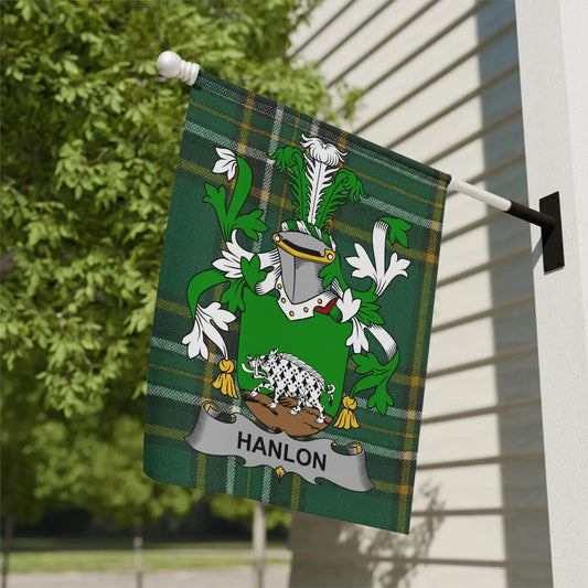 Hanlon Family Crest Green Plaid Hanging Flag product