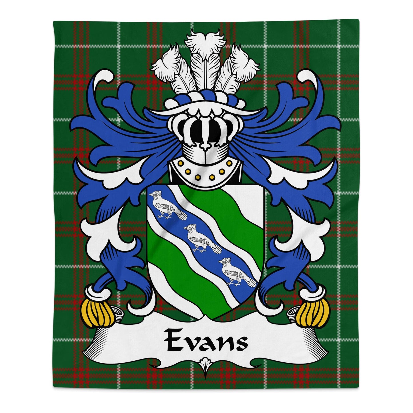 Evans Surname Coat of Arms on Welsh National Tartan Blanket - Living Stone Gifts