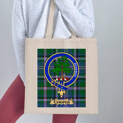 Cooper Clan Crest Resurgo Tartan Design Tote Bag - Living Stone Gifts