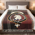 Clan Ramsay tartan woven blanket — 100% cotton with unicorn crest and red plaid