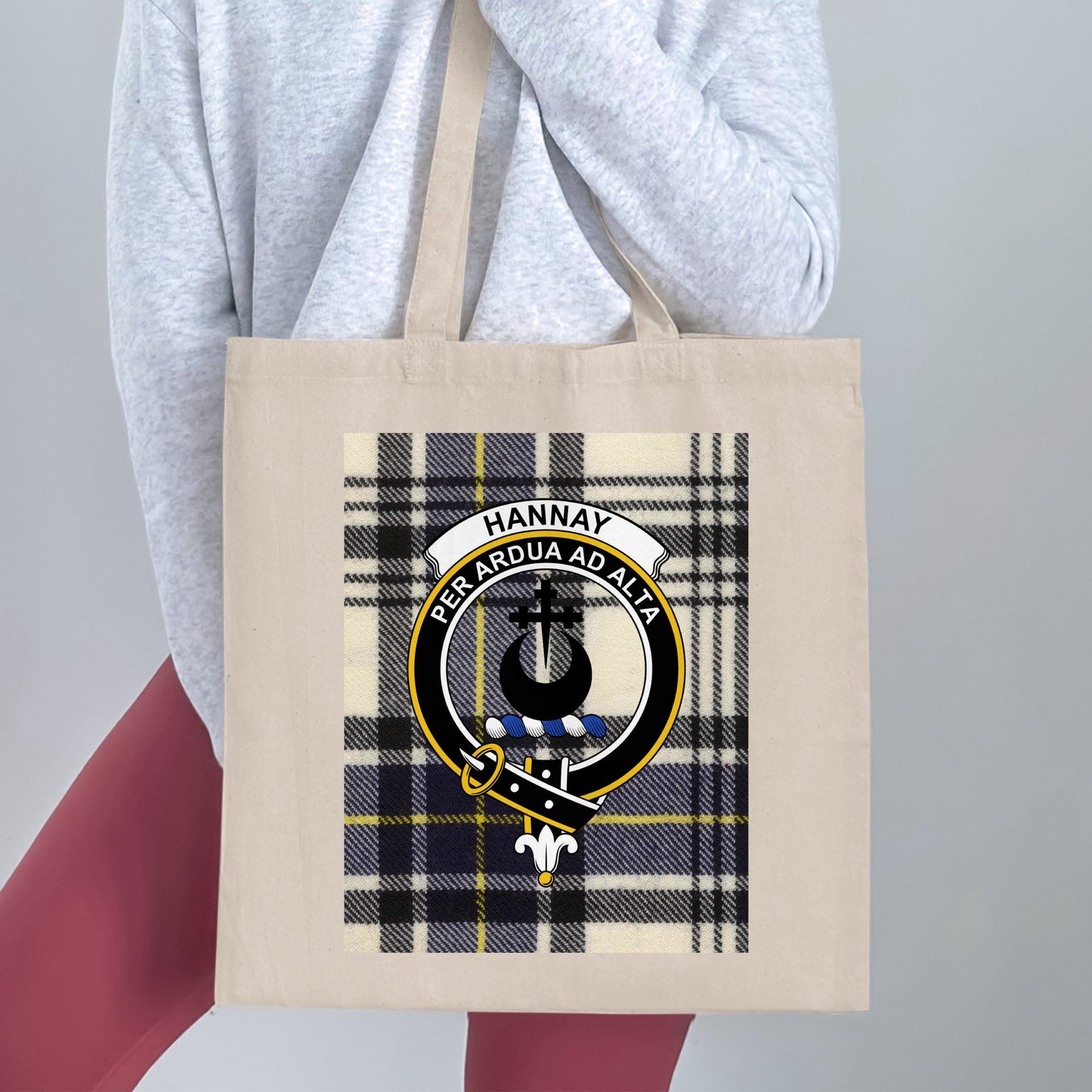 Hannay Scottish Clan Crest Tartan Design Tote Bag - Living Stone Gifts