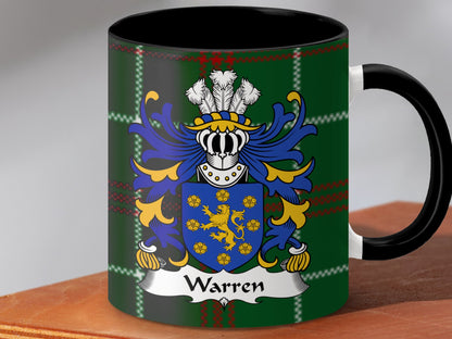 Warren Surname Coat of Arms Welsh Tartan Background Mug - Living Stone Gifts