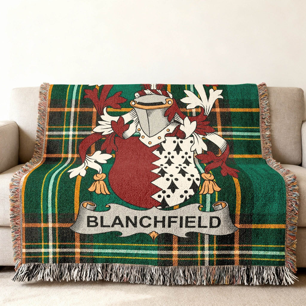 Blanchfield Family Crest Green Plaid Throw Blanket product type