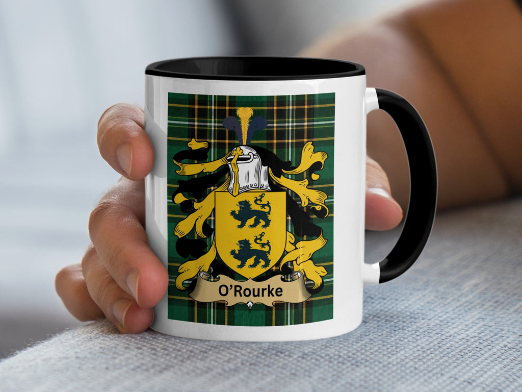 O'Rourke Irish National Tartan family crest mug