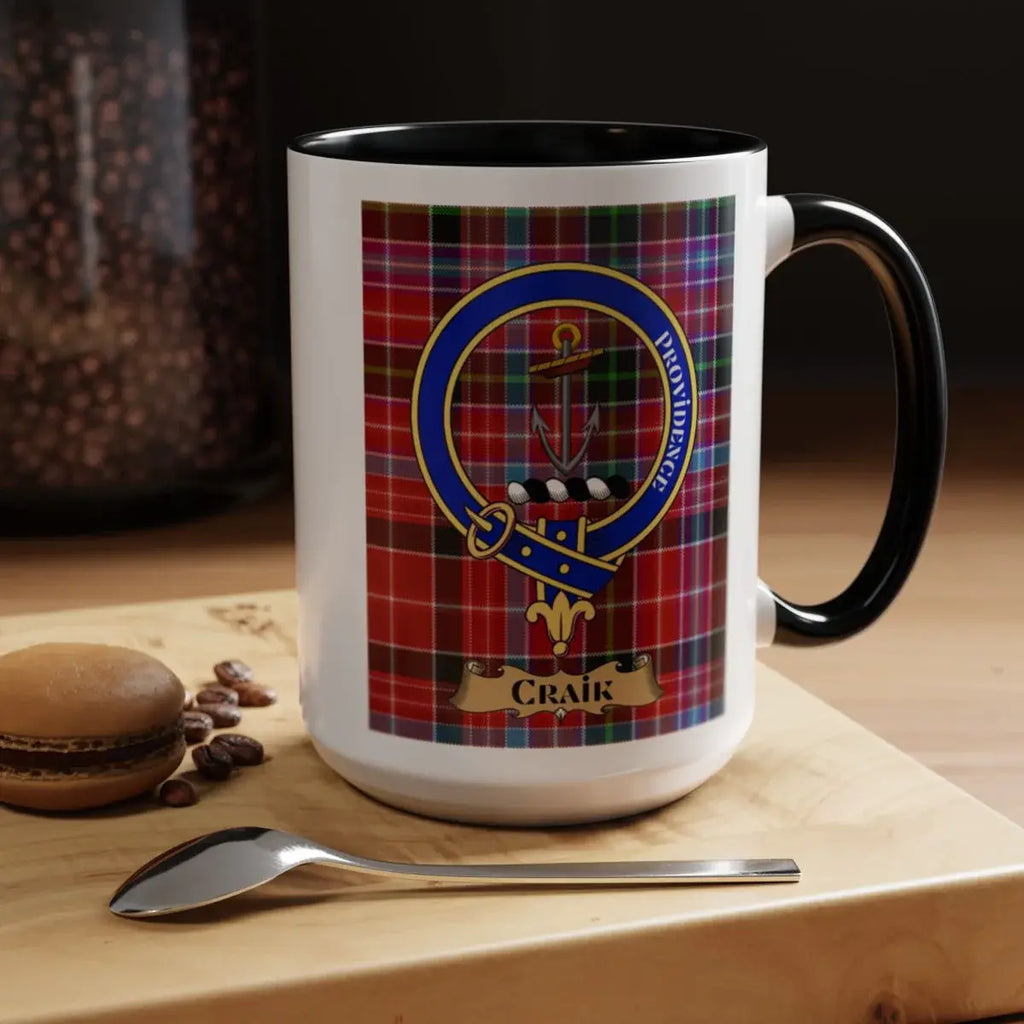 Clan Craik Coat of Arms Coffee Mug with Tartan Design