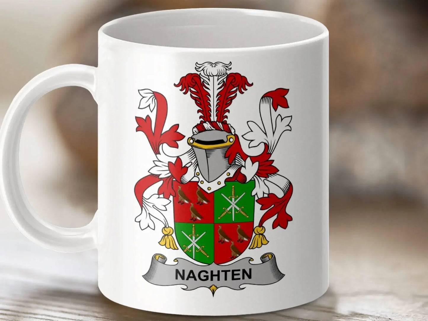 Naghten Family Crest Heraldic Emblem Mug - Celtic Ancestry Gifts