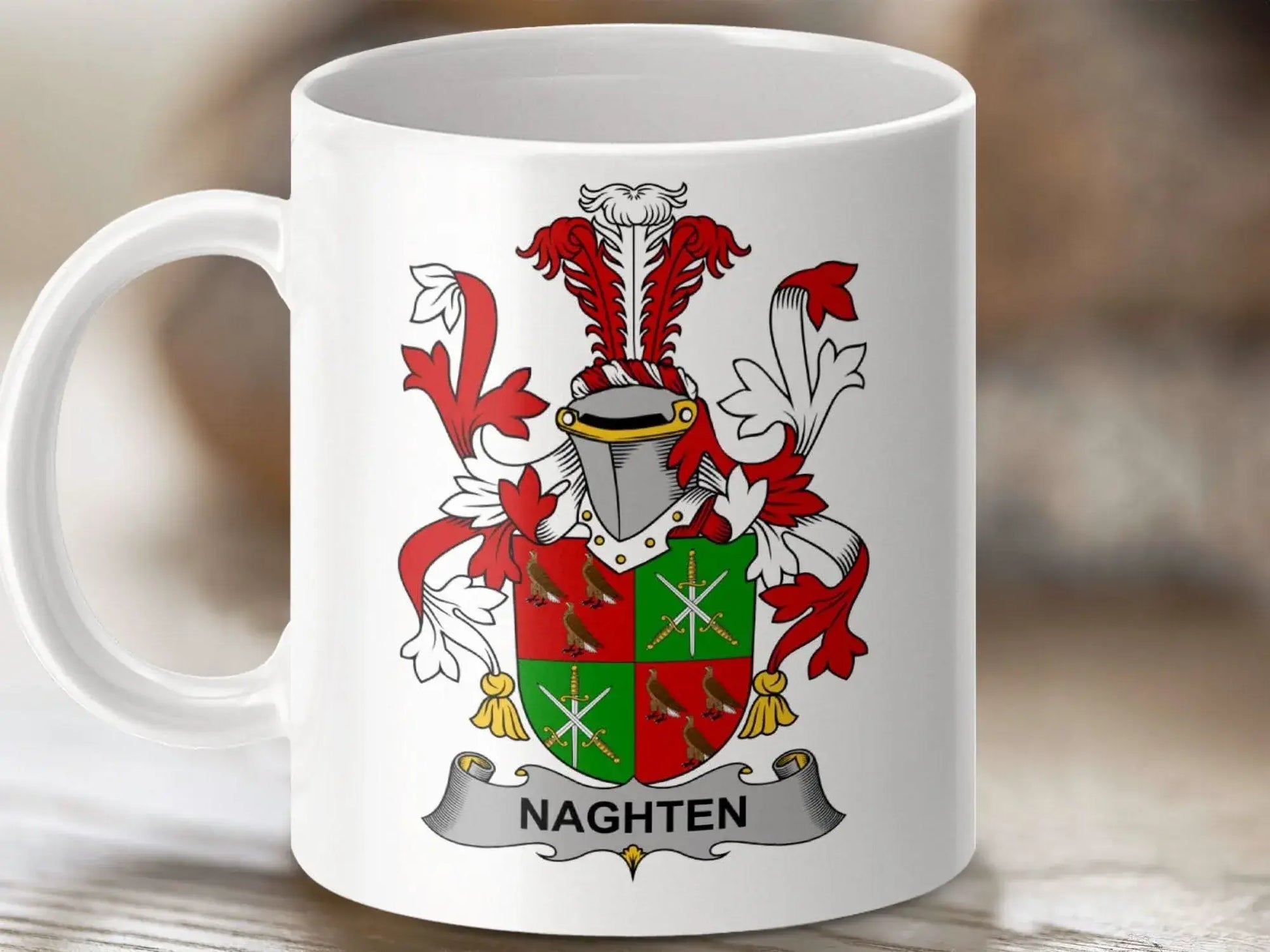 Naghten Family Crest Heraldic Emblem Mug - Celtic Ancestry Gifts