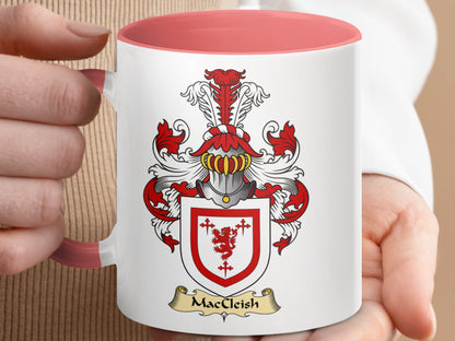 MacCleish Family Crest Red and White Accent Mug - Living Stone Gifts