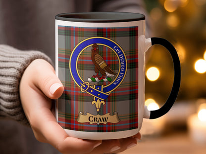 Clan Crawford Tartan Emblem with Craw Design Mug - Living Stone Gifts