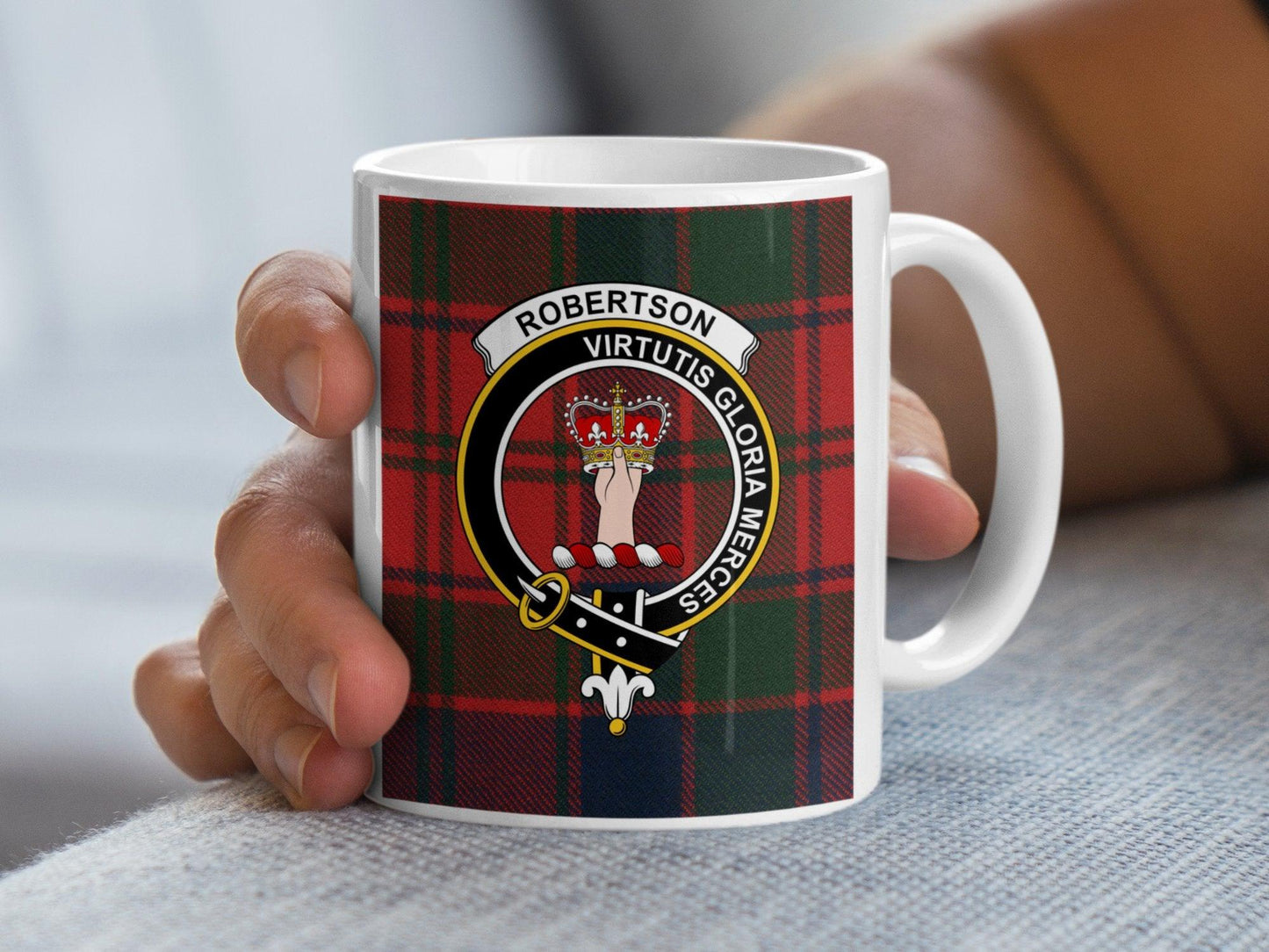 Robertson Clan Crest Tartan Mug with Red Plaid Design - Living Stone Gifts