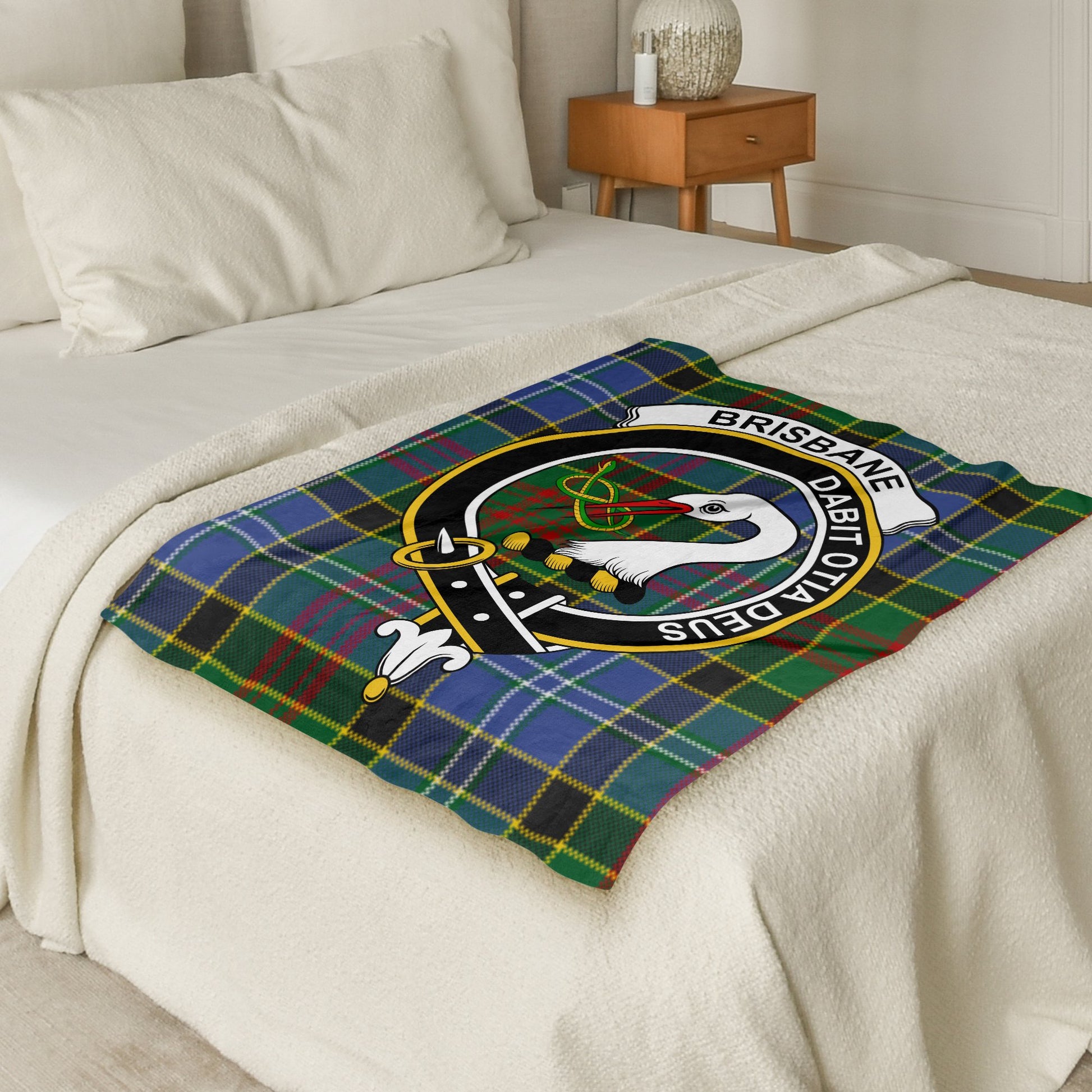 Scottish Clan Brisbane Crest Tartan Throw Blanket - Living Stone Gifts