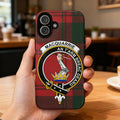 Clan MacQuarrie tartan phone case — full 3D wrap print with red tartan clan crest, glossy finish