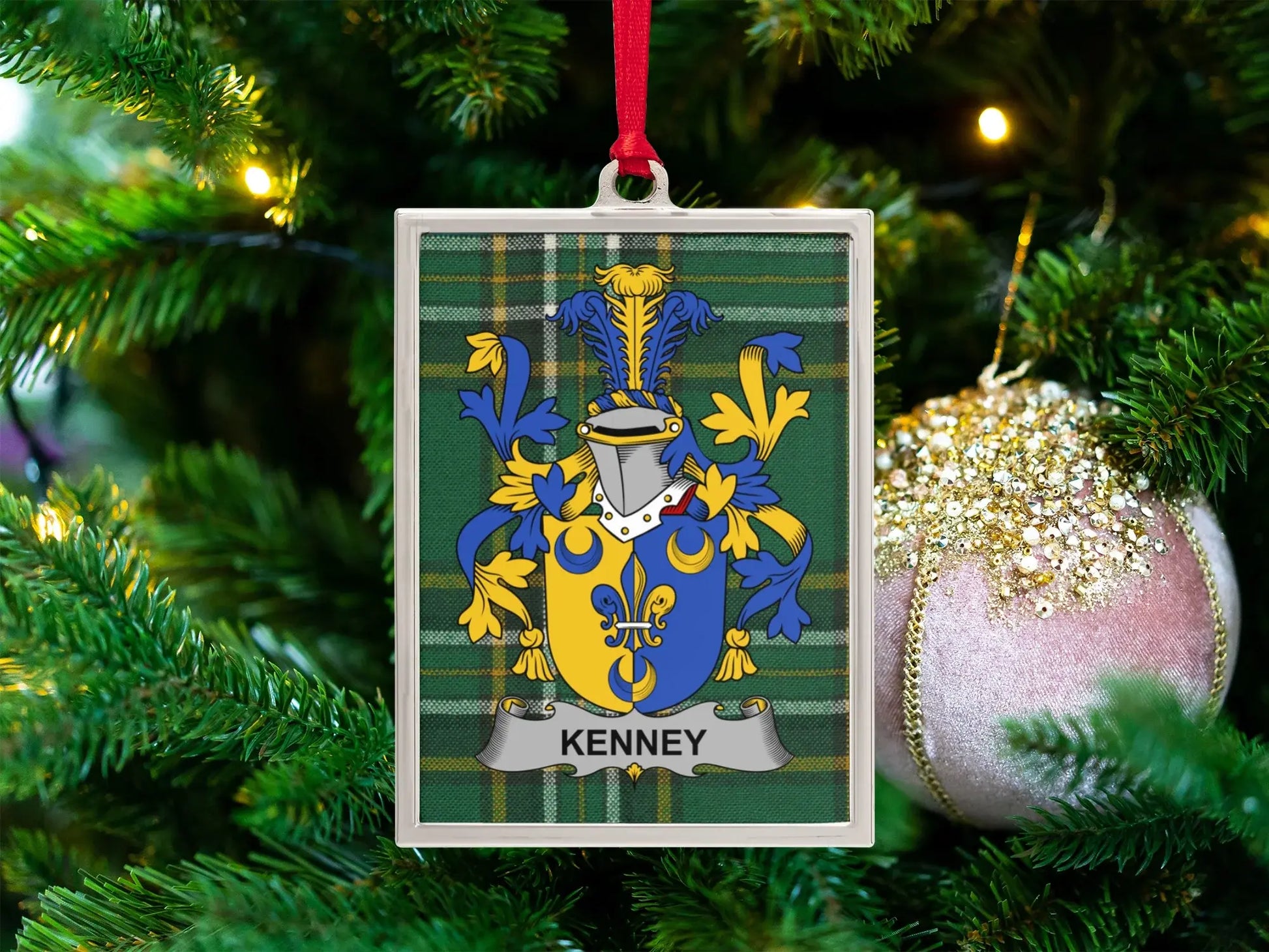 Personalized Kenney Family Crest Plaid Ornament product type