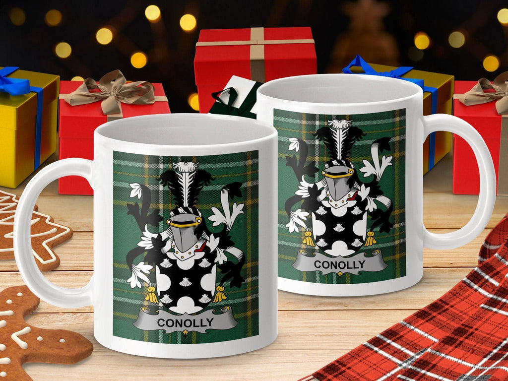 Conolly Surname Family Crest Irish Tartan Mug - Celtic Ancestry Gifts
