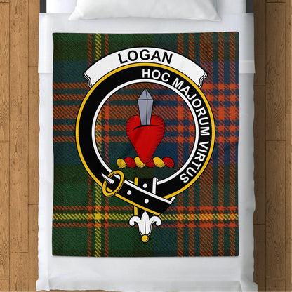 Logan Clan Logo Green Tartan Scottish Clan Blanket - Living Stone Gifts