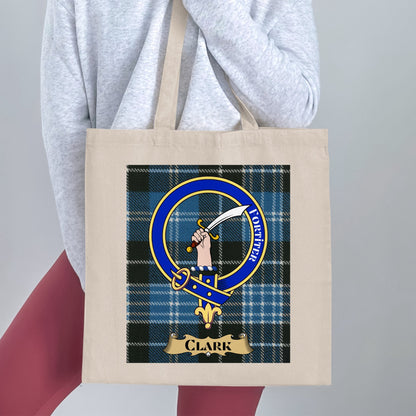 Clark Clan Scottish Tartan Crest Tote Bag - Living Stone Gifts