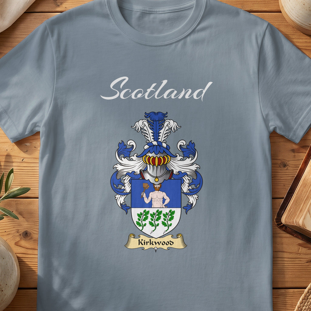 Kirkwood Scottish family shield T-shirt in Stone Blue