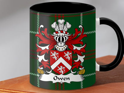 Owen Welsh Crest on National Tartan Background Mug - Living Stone Gifts