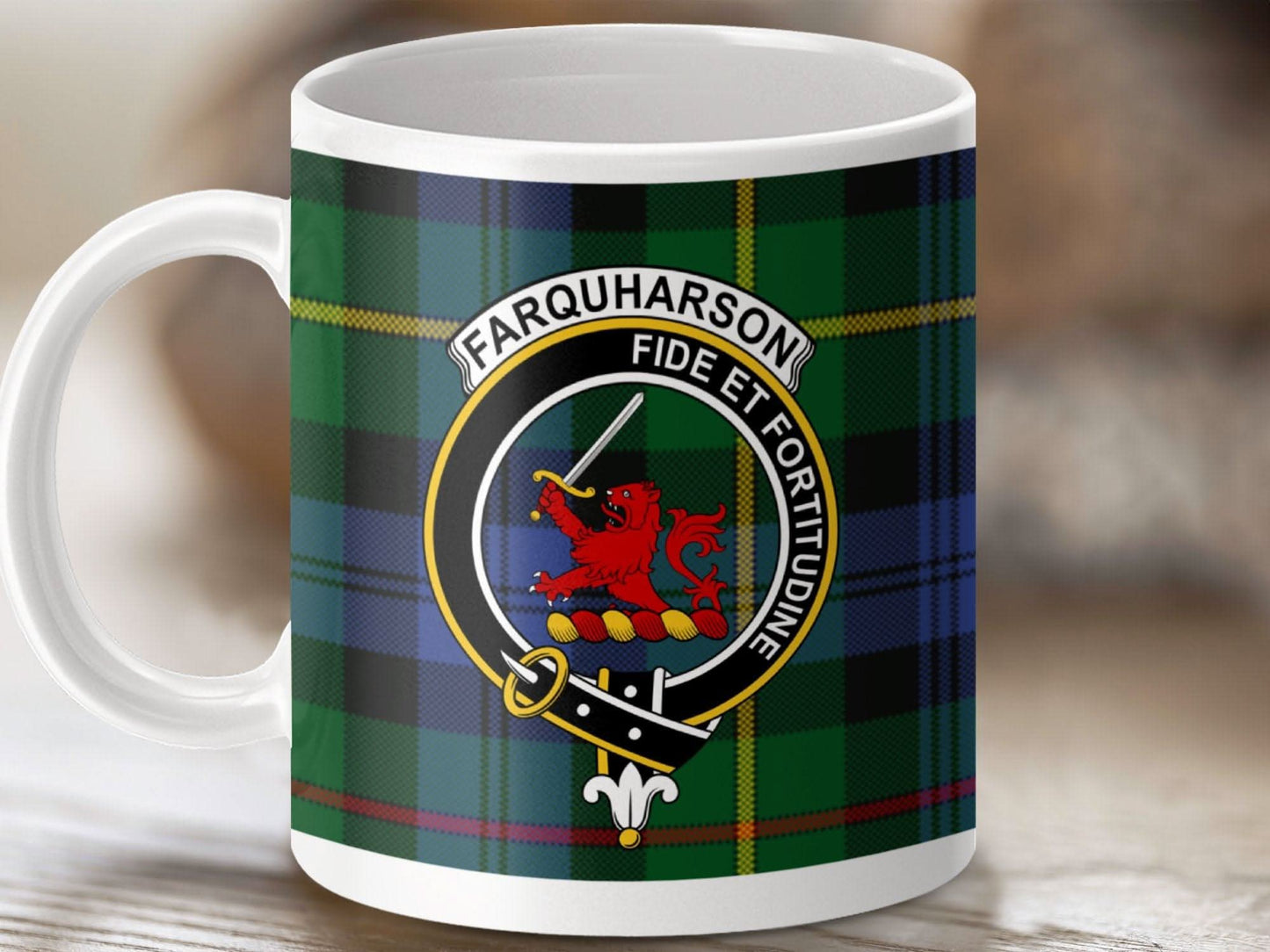 Farquharson Clan Crest Tartan Mug Authentic Scottish product