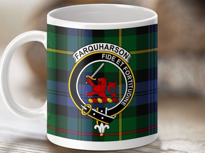 Farquharson Clan Crest Tartan Mug Authentic Scottish product