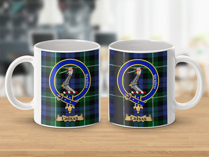 Clan Crinan Scottish Tartan Crest Pattern Coffee Mug - Living Stone Gifts