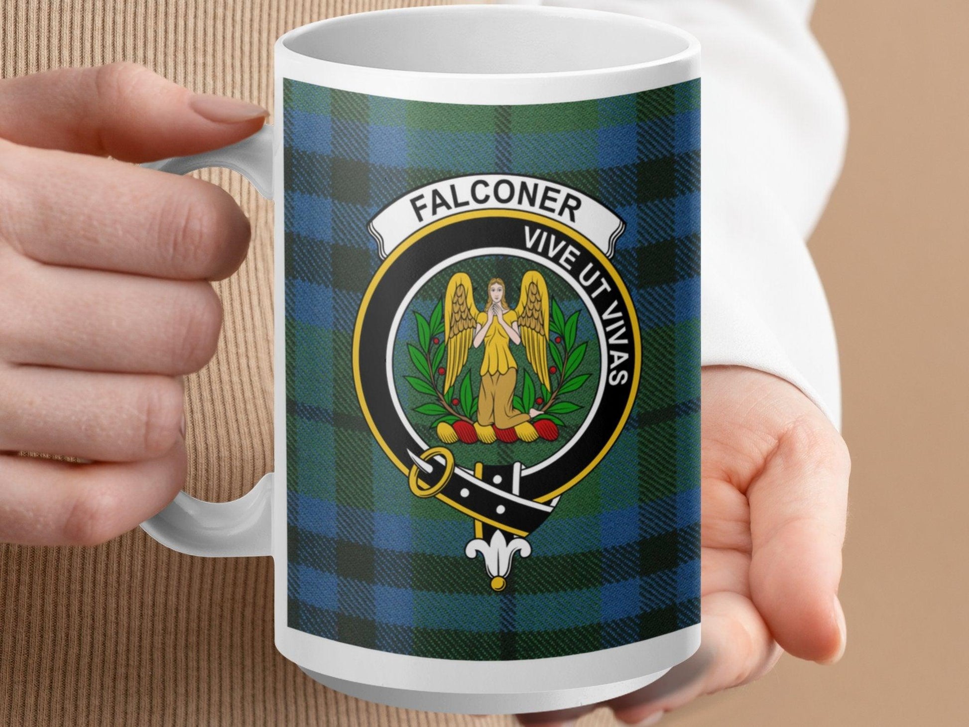 Scottish Tartan Crest Clan Falconer Plaid Pattern Mug - Living Stone Gifts