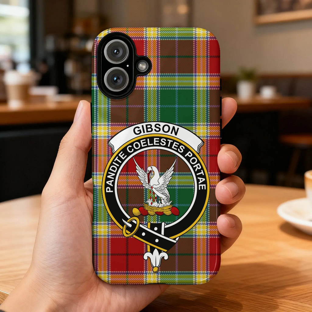Gibson Clan Crest Tartan Phone Case with Motto