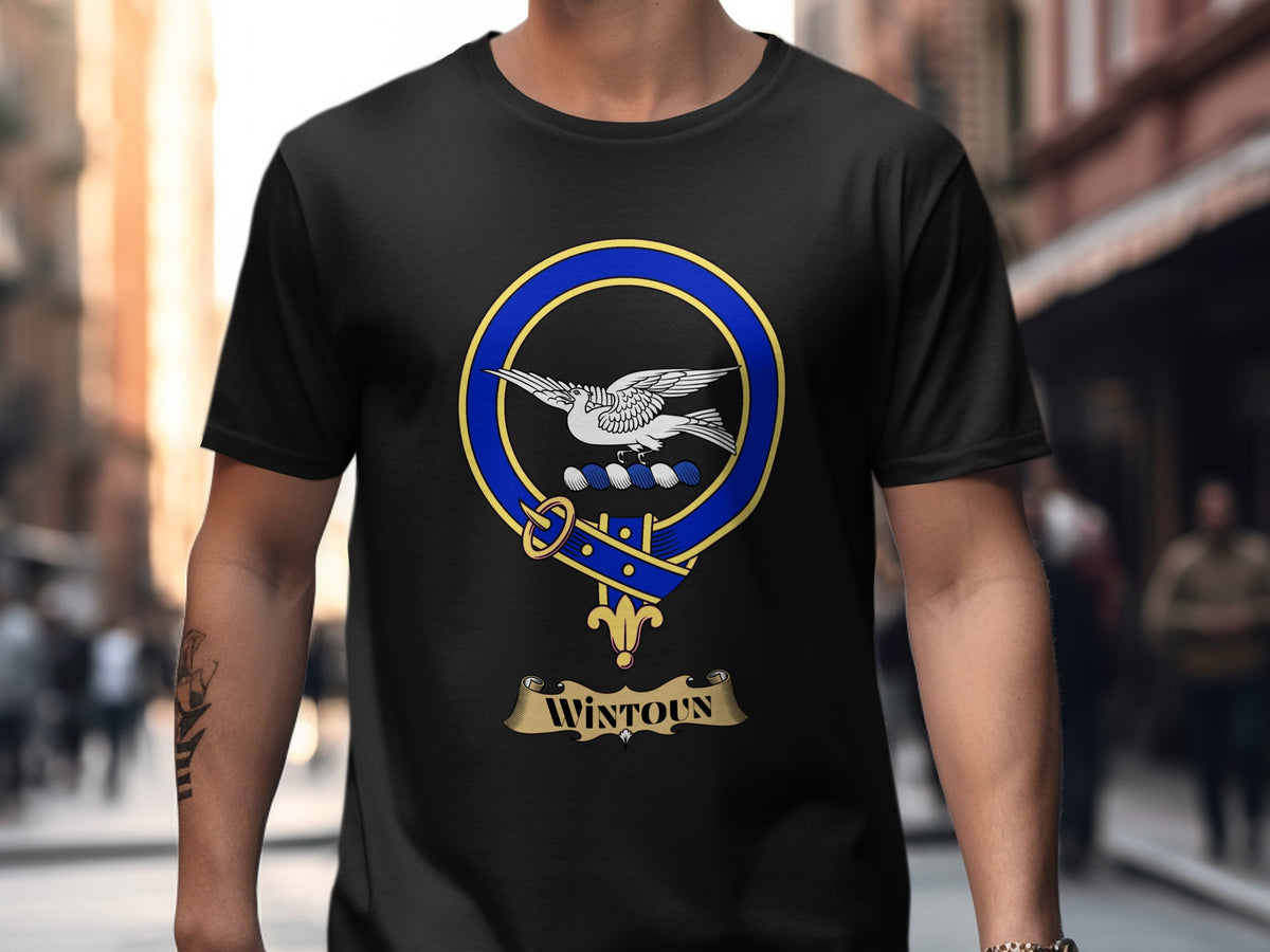Wintoun Scottish clan crest design on Black T-shirt