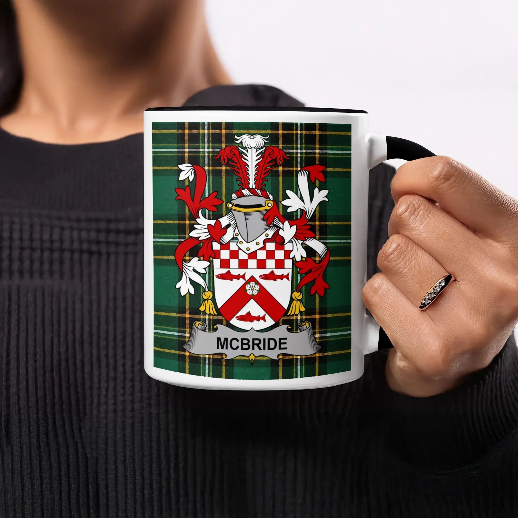 McBride Irish heritage mug with black handle and interior