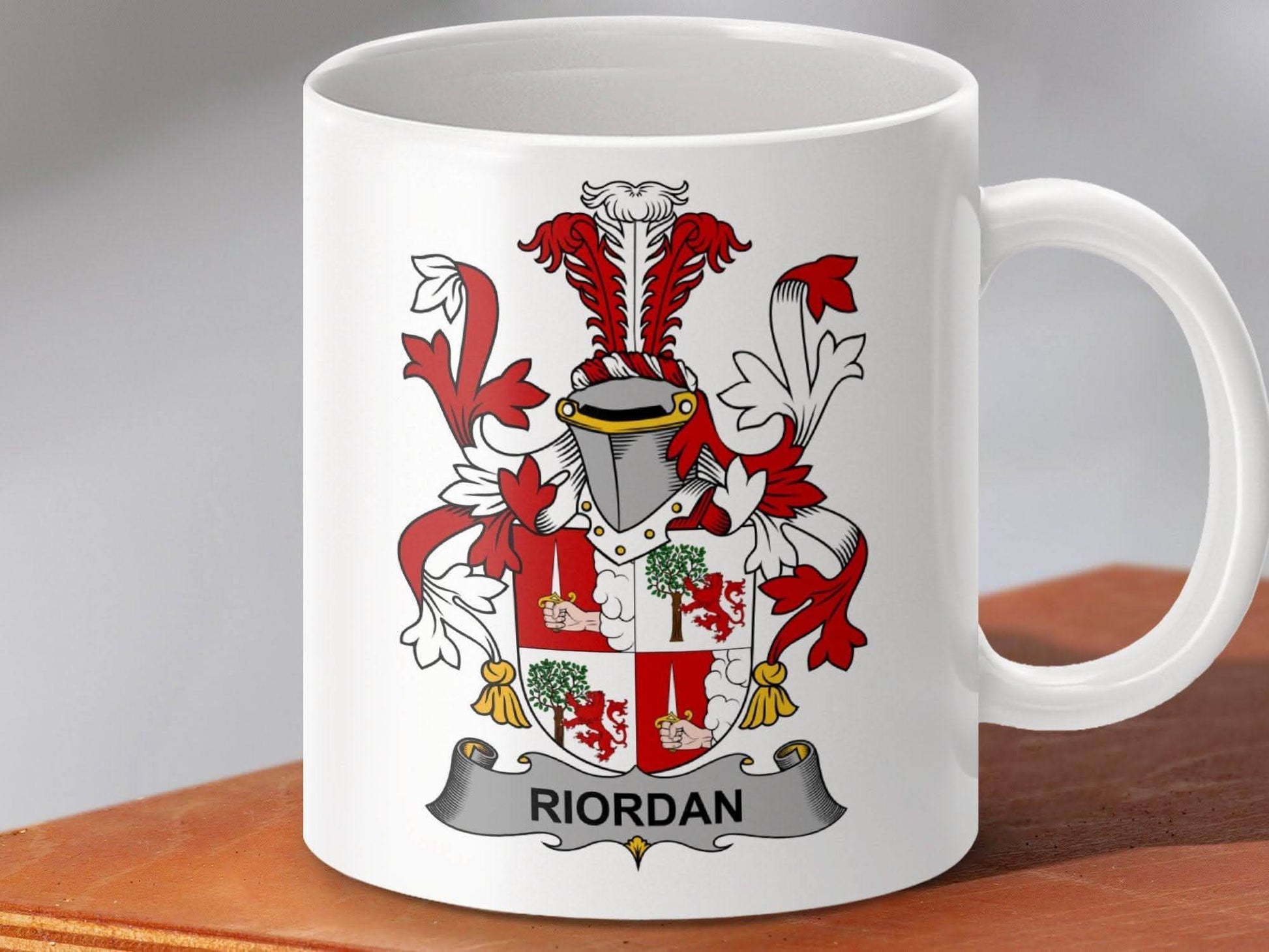 Riordan Family Crest Heraldic Emblem Mug - Celtic Ancestry Gifts
