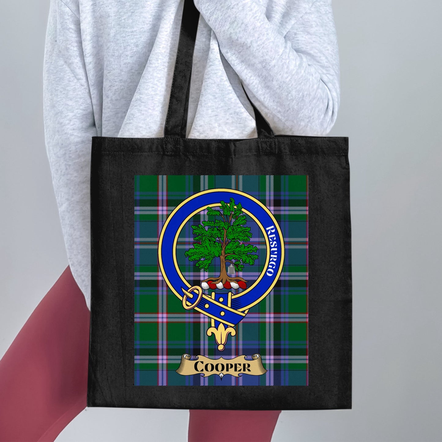 Cooper Clan Crest Resurgo Tartan Design Tote Bag - Living Stone Gifts