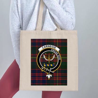 Carnegie clan scottish tartan crest design Tote Bag - Living Stone Gifts