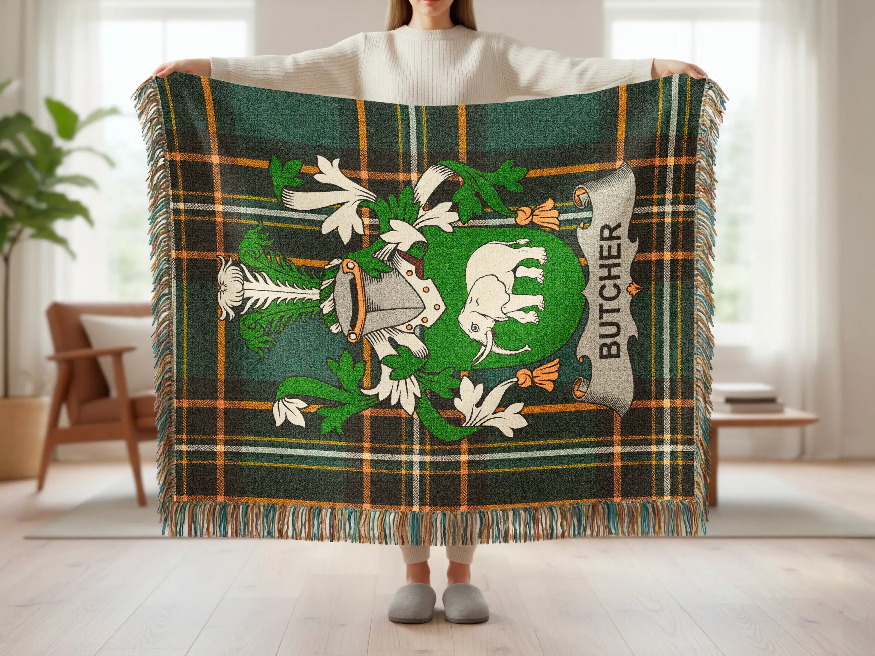 Butcher Family Crest Elephant Plaid Tartan Fringe product type
