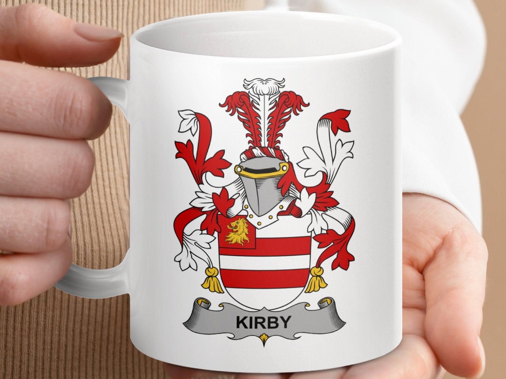 Kirby Family Irish Coat of Arms Surname Shield Crest Mug - Celtic Ancestry Gifts