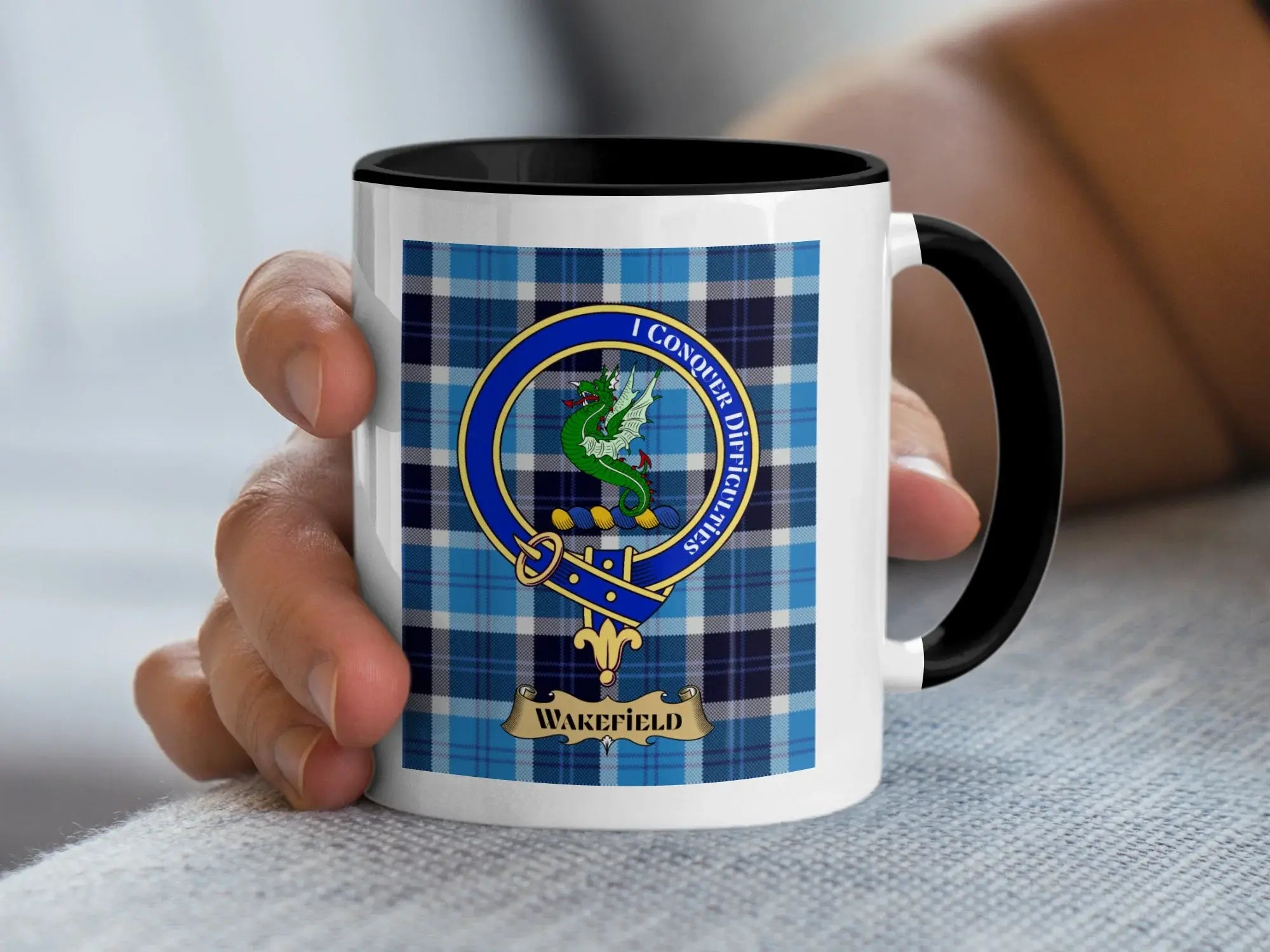 I Conquer Difficulties Wakefield Plaid Mug