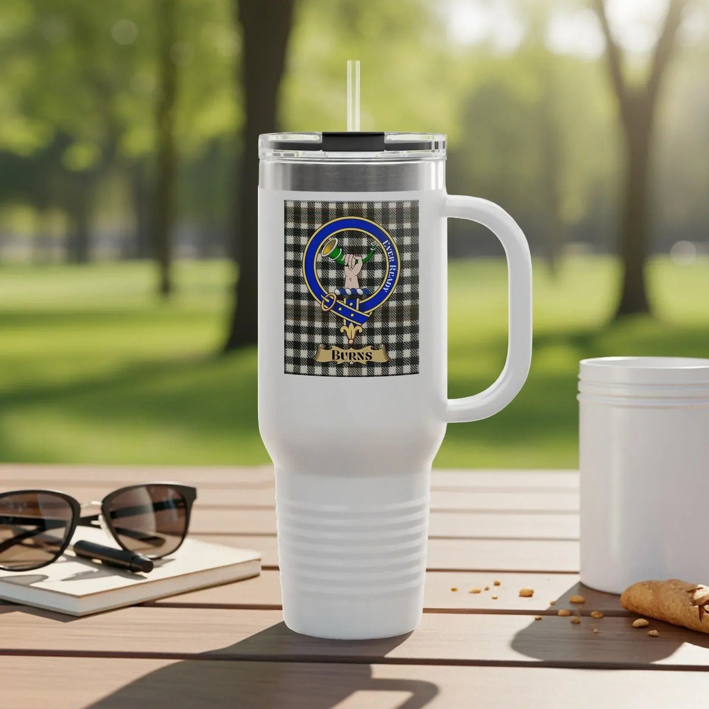 Personalized White Tumbler with Handle Travel Mug product