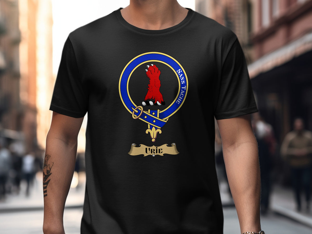 Urie Scottish clan crest design on Black T-shirt