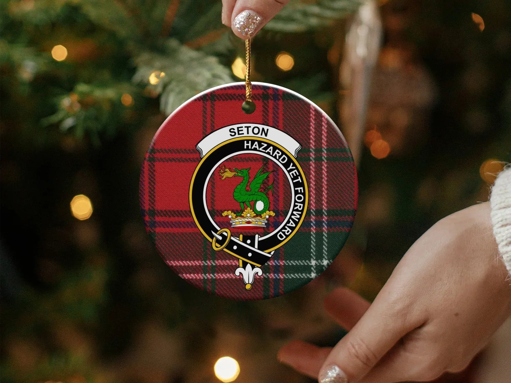Custom Seton Plaid Family Crest Ornament product